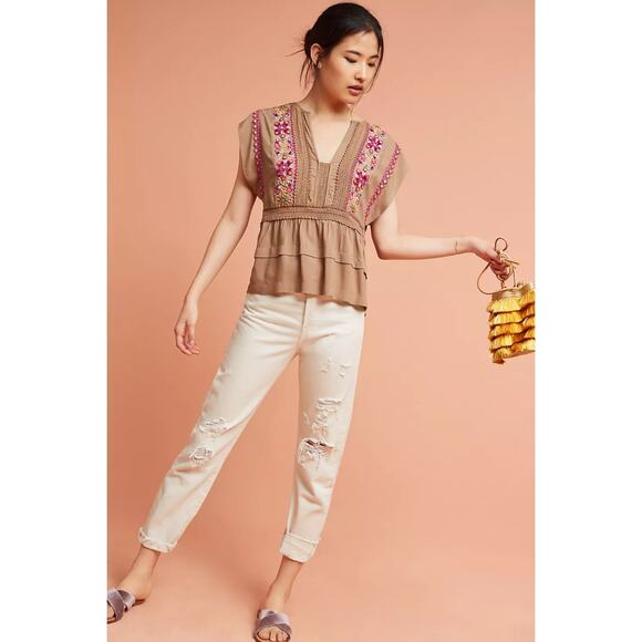 Bl^nk London Sedona Top Womens Medium Mocha Embellished Embroidered Beaded Boho - Picture 8 of 11